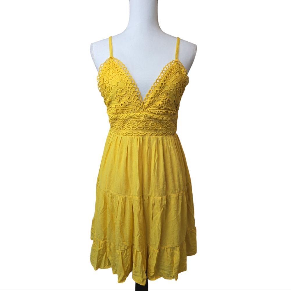 Chocolate USA NWT Sundress Size Large Mustard Open Back with Tie Embroidered